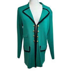 Misook Signature Knit Jacket Green Black Trim Gold Buttons – Size S